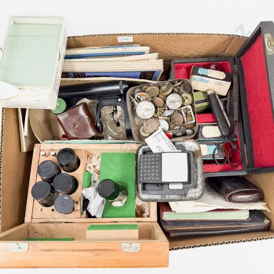 Small Microscope Slides Assorted Compasses Military Buttons etc