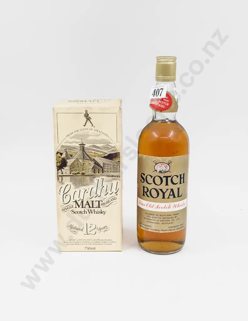 Boxed Cardhu Single Malt Scotch Whisky together with Vintage Scotch Royal Whisky Image 1++
