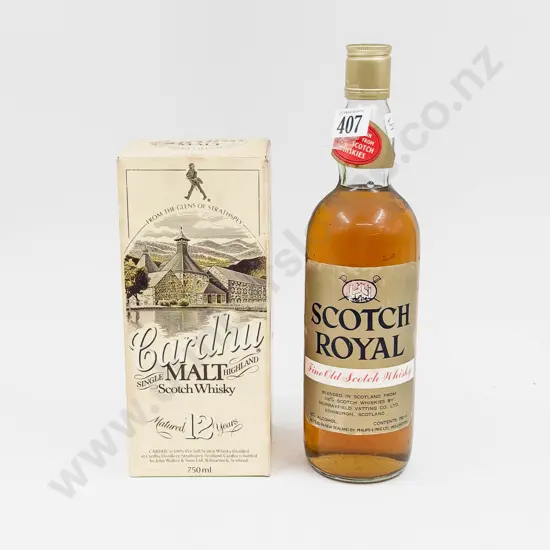 Boxed Cardhu Single Malt Scotch Whisky together with Vintage Scotch Royal Whisky
