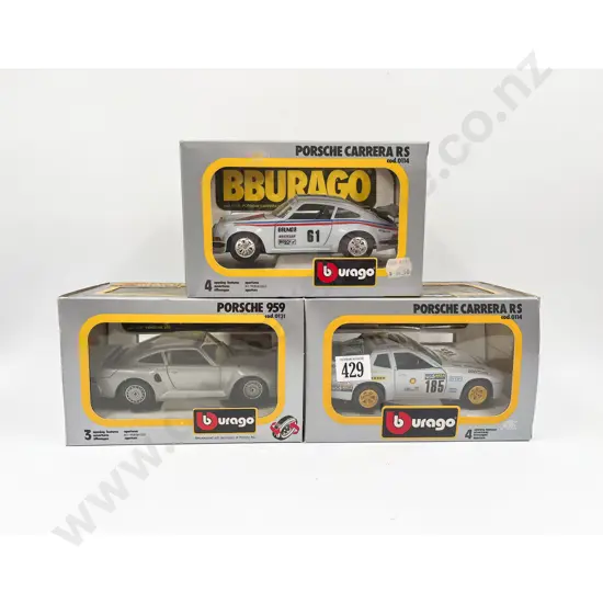 Three Boxed Burago 1:24 Scale Porsche Models