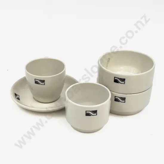 Crown Lynn NZR Monogram Teacup & Saucer & Three Sugar Basins