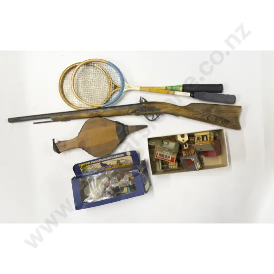 Toy Rifle Two Badminton Racquets Bellows & Assorted