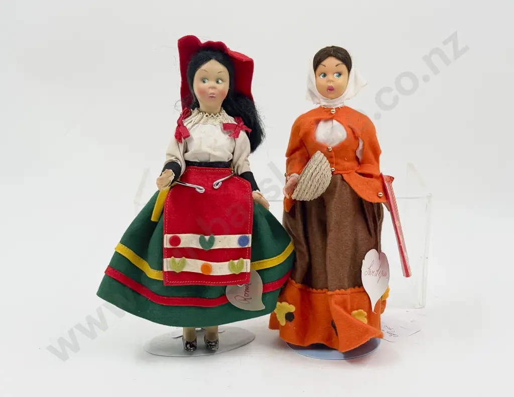 Six C1960's Lenci Hard Plastic All Original National Costume Dolls still with paper tags 23cm/16cm Image 1++
