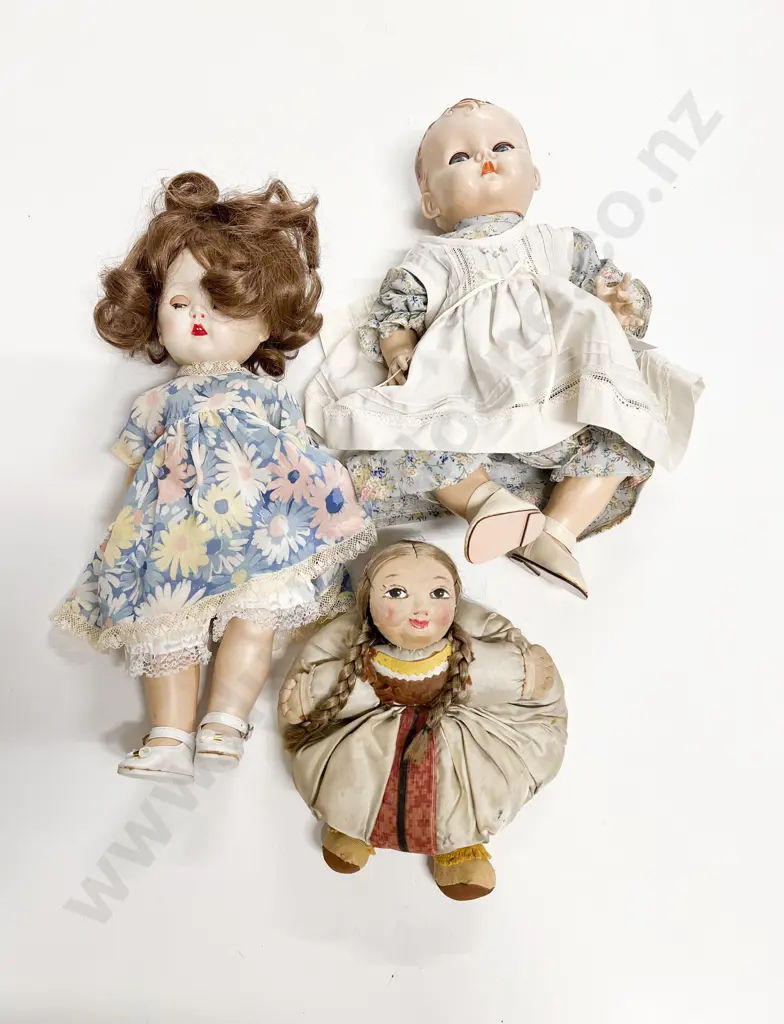 Two NZ Pedigree Hard Plastic Dolls and Cloth Doll Image 1++