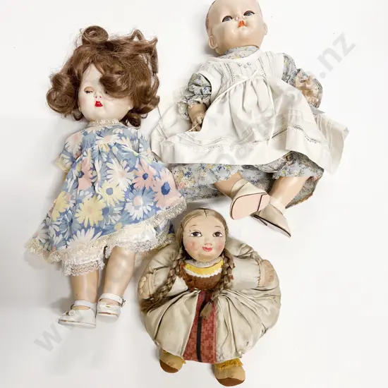 Two NZ Pedigree Hard Plastic Dolls and Cloth Doll