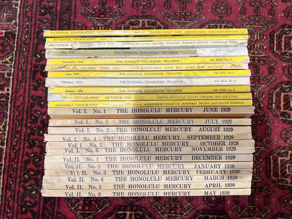 Collection of Vintage Hawaiian Themed National Geographic Magazines & Honolulu Mercury Editions Image 1++