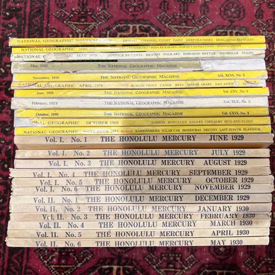 Collection of Vintage Hawaiian Themed National Geographic Magazines & Honolulu Mercury Editions