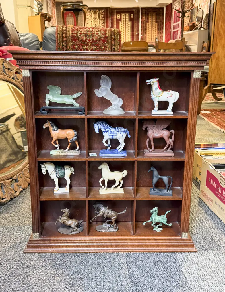Set of 12 Franklin Mint Horses in Pidgeon Hole Display Shelf Image 1++