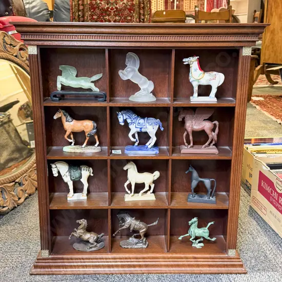 Set of 12 Franklin Mint Horses in Pidgeon Hole Display Shelf