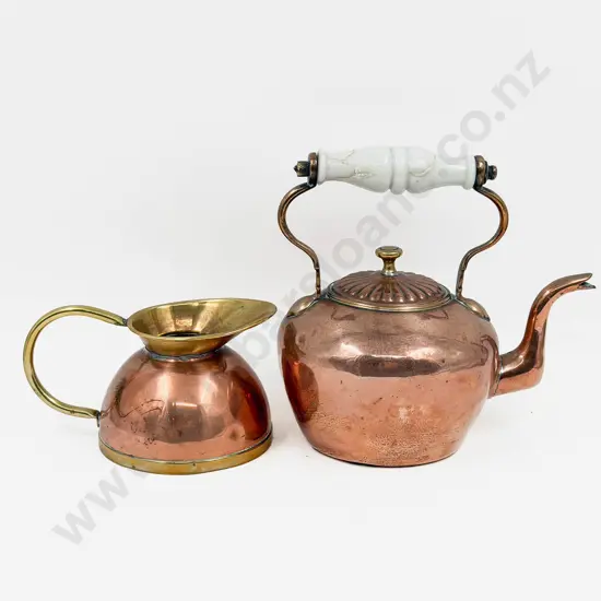 Copper Tea Pot with Copper and Brass Jug