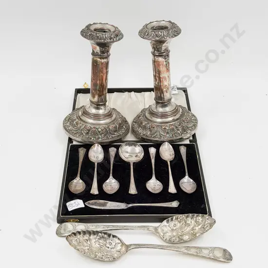 Pair of S/P Candle Sticks with Assorted Cutlery