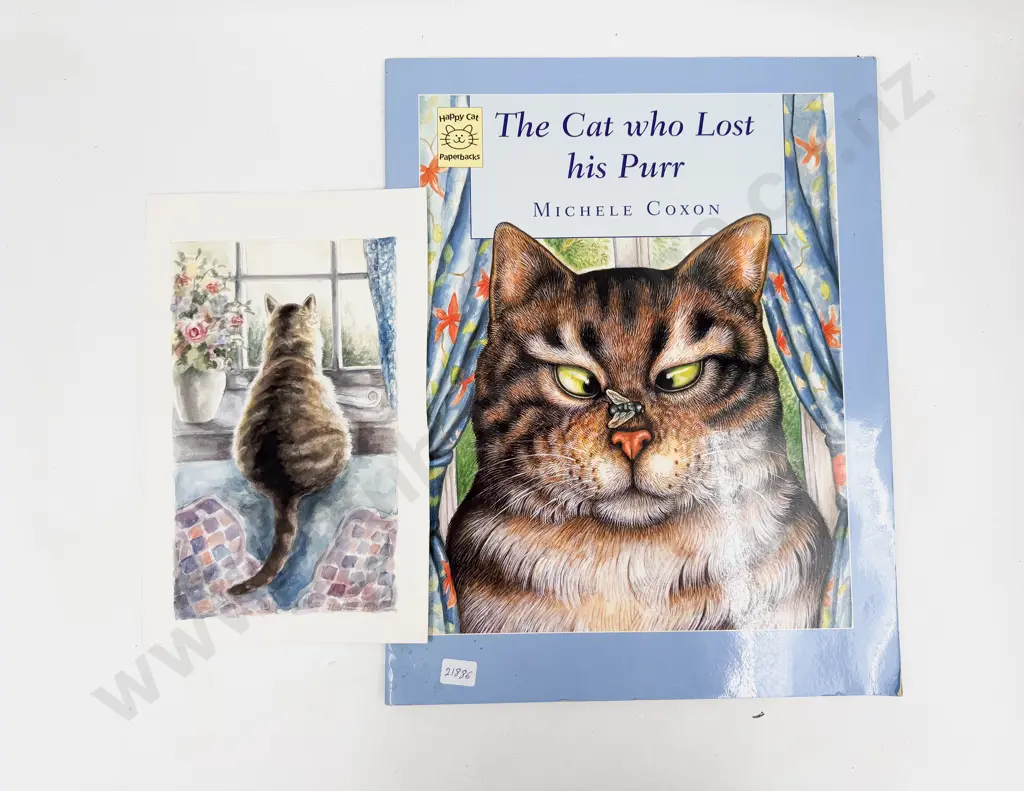 Michele Coxon - Original W/C from "The Cat Who Lost His Purr" with Copy of The Book Image 1++