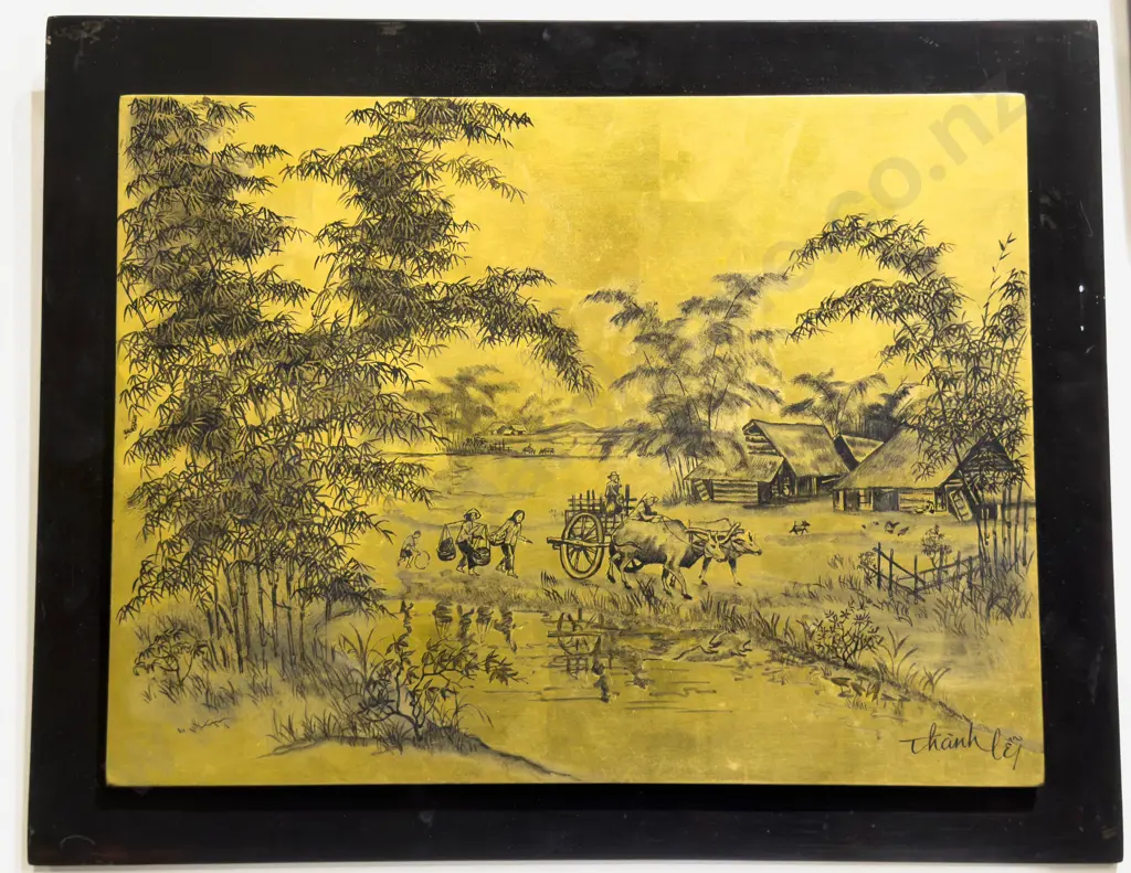 Three Vietnamese Lacquer Art Works Including Lacquer over Eggshell Image 1++