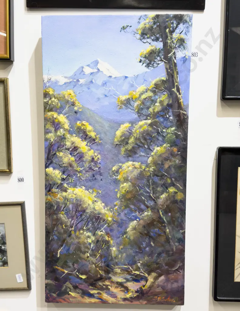 S A Sutton - Mt Rolleston - Oil on Canvas Image 1++