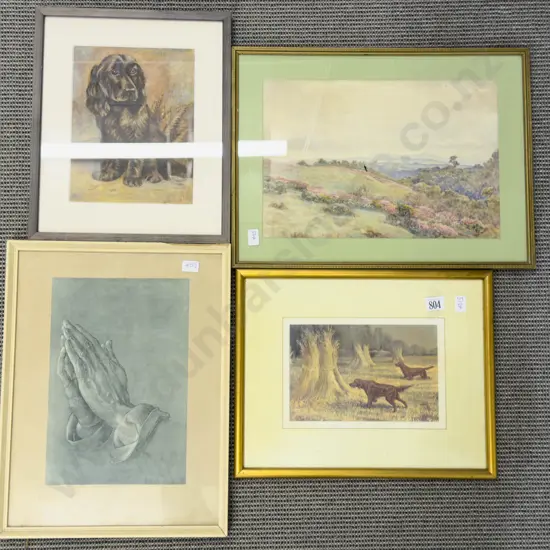 Unknown Artist - Puppy Study - Oil on Hessian together with Three Other Works