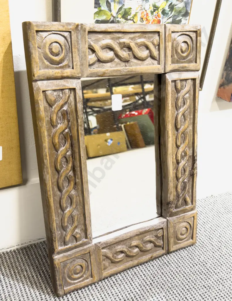 Small Wall Mirror with Carved Frame Image 1++