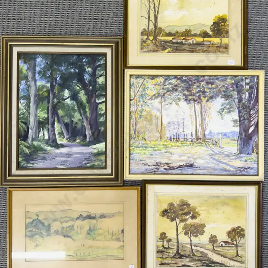 Five Assorted Framed Works including Peter Scaife Tree Study