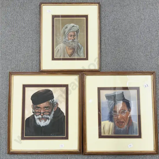 Unknown Artist - Three Indian Portrait Studies - Gouache on Silk
