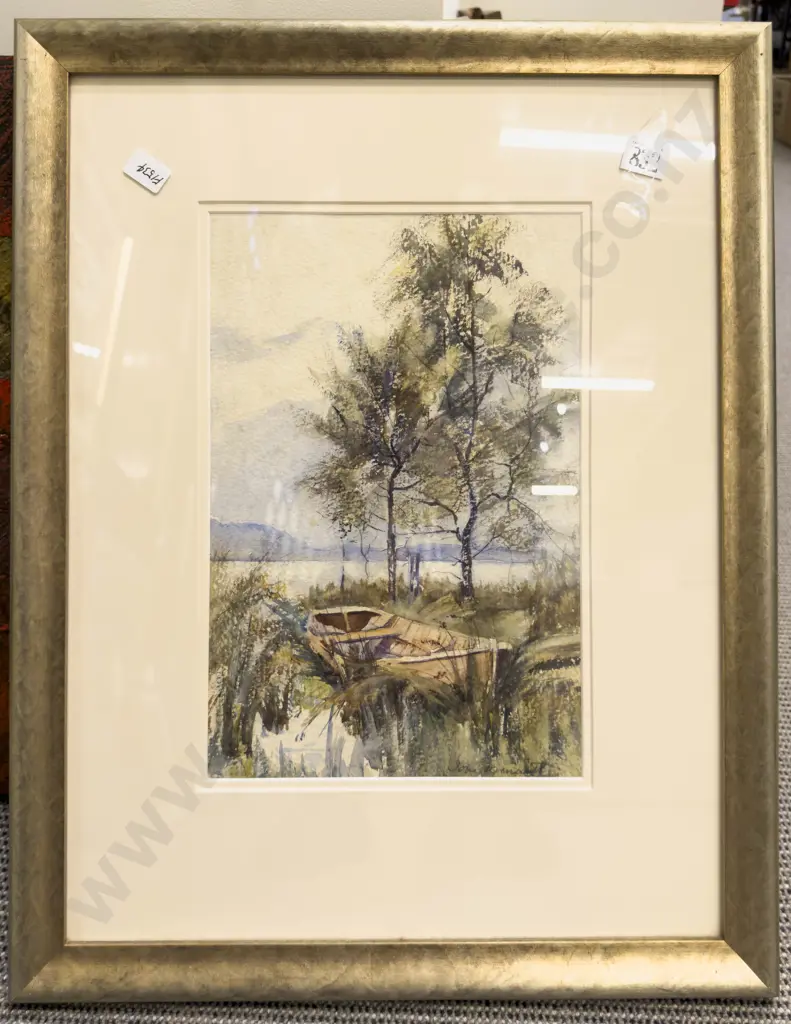 Ian Bennett - Lake Scene with Rowboat - W/C Image 1++