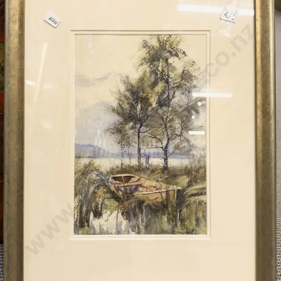 Ian Bennett - Lake Scene with Rowboat - W/C
