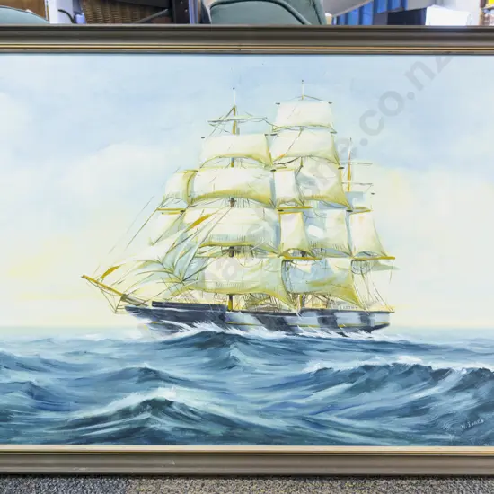W. Jones - Frigate - Oil on Baord