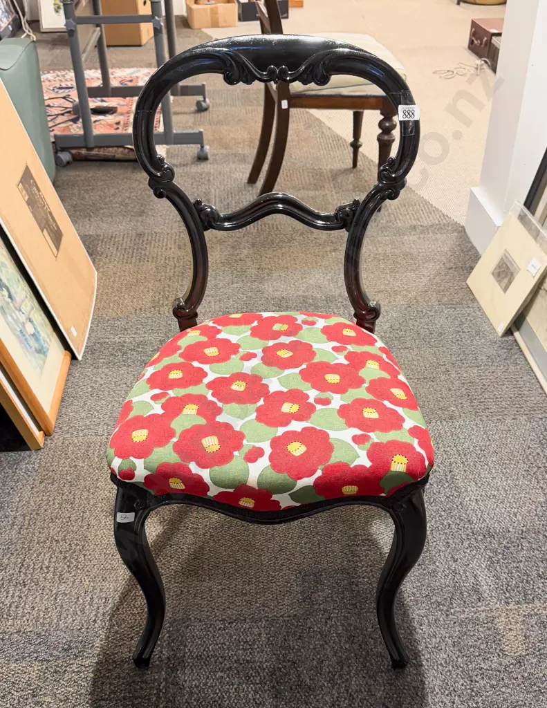 Ebonised Balloon Back Chair with Modern Upholstery Seat Image 1++