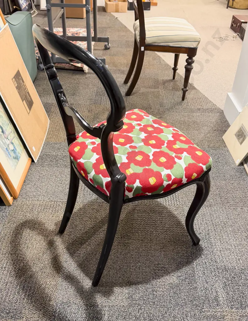 Ebonised Balloon Back Chair with Modern Upholstery Seat Image 1++