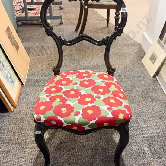 Ebonised Balloon Back Chair with Modern Upholstery Seat