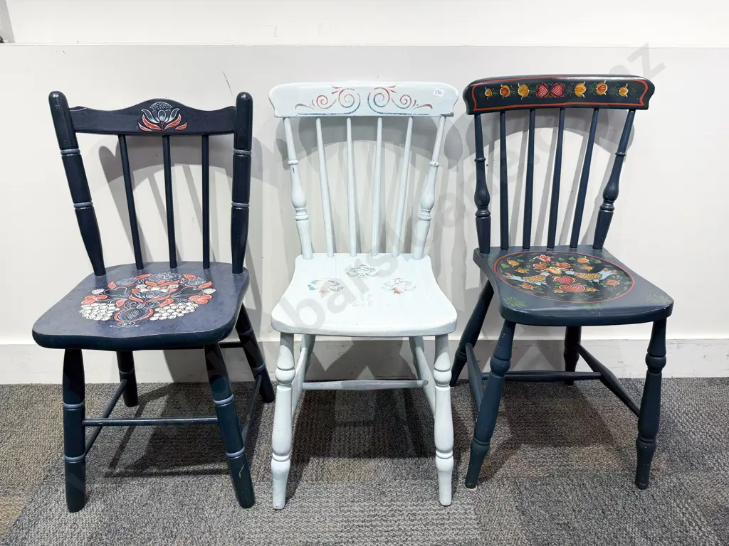 Mixed Set of Three Hand-Painted Stick Back Chairs Image 1++