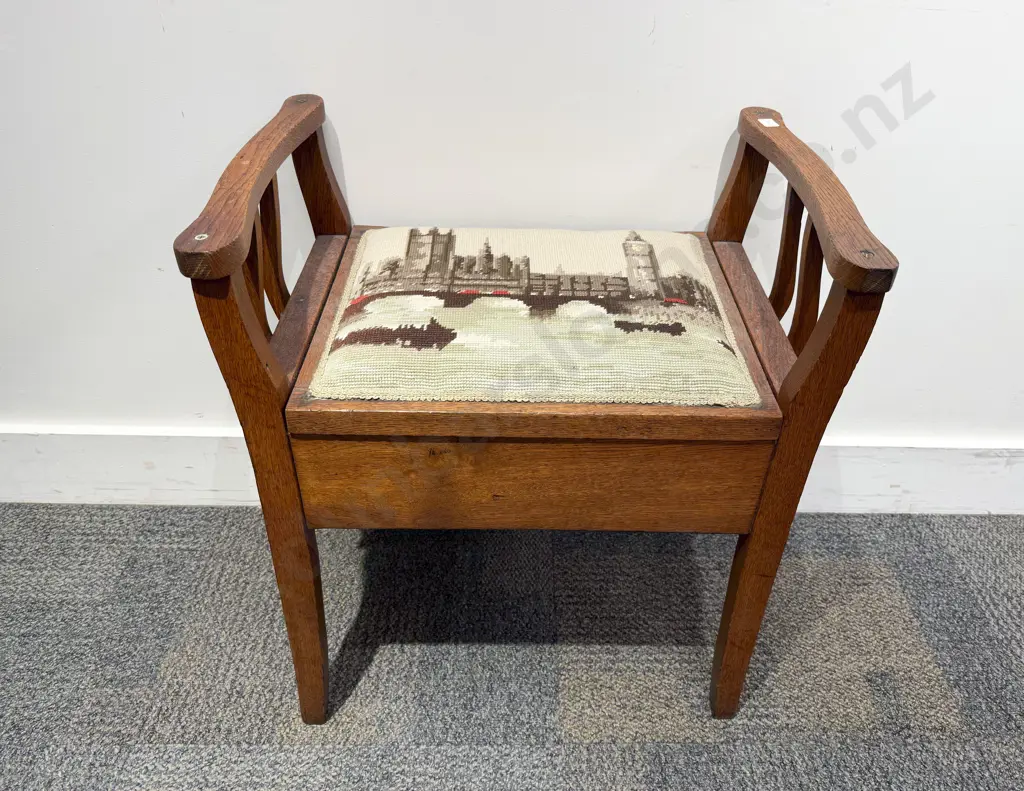 Oak Tapestry Top Stool with Seated Compartment Image 1++