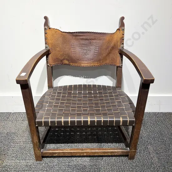 Small Leather Seated and Backed Fireside Chair