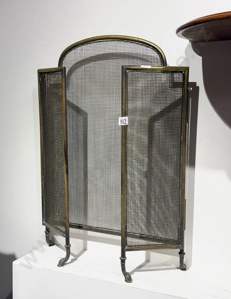 Edwardian Brass Fire Screen on Hoof Feet Image 1++