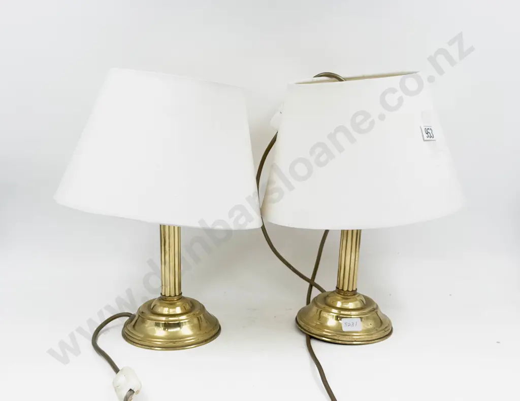 Pair of Brass Column Form Table Lamps Image 1++