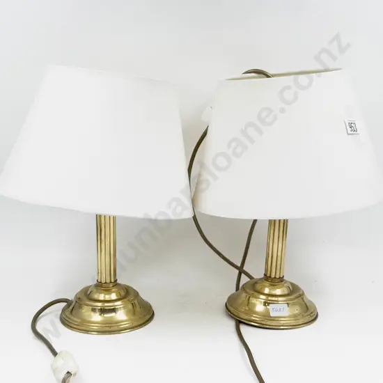Pair of Brass Column Form Table Lamps