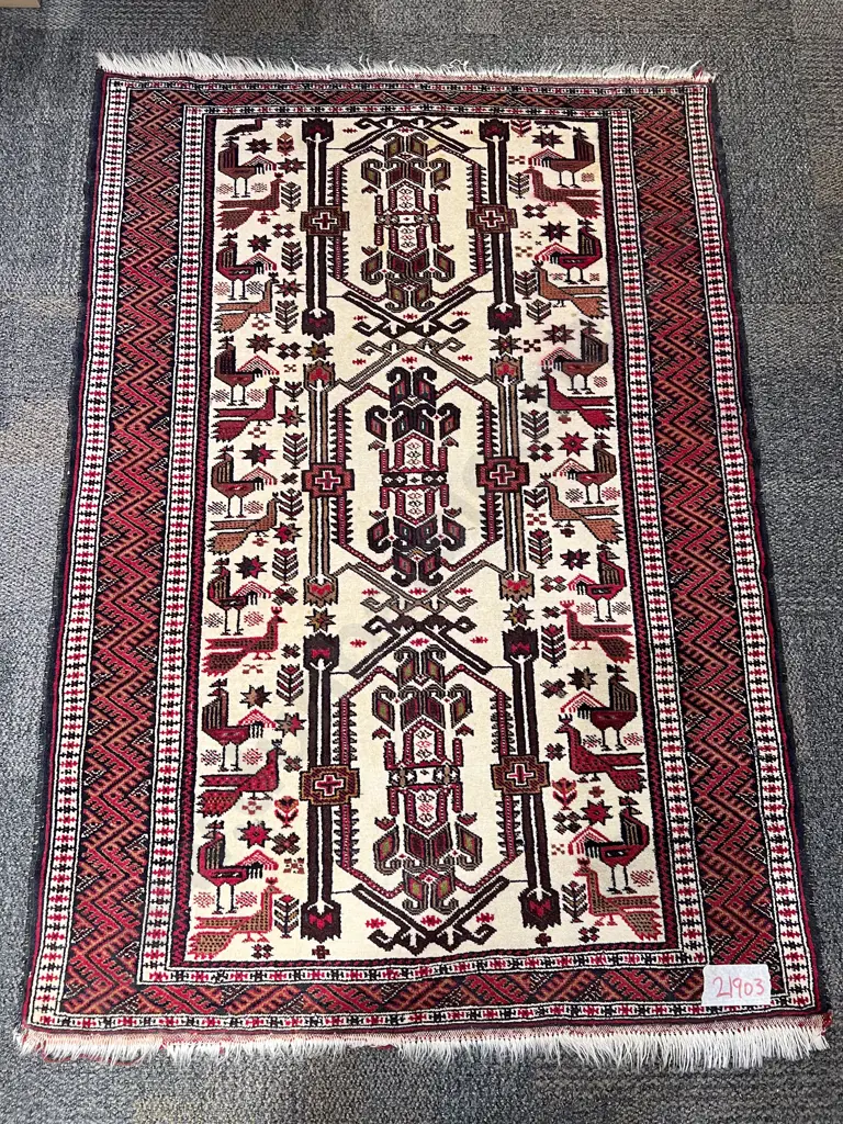 Persian Floor Rug with Allover Geometric Bird Motifs Image 1++