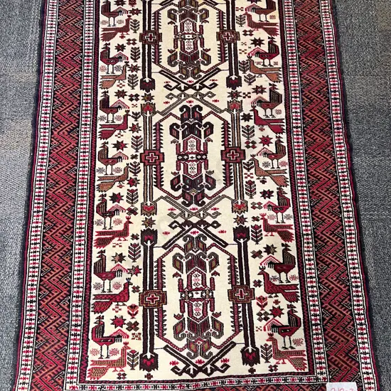 Persian Floor Rug with Allover Geometric Bird Motifs