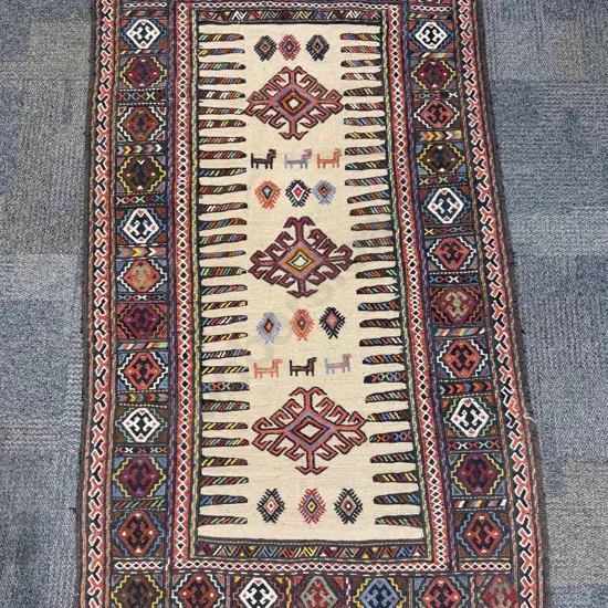 Persian Hand-Knotted Floor Rug with Centralised Medallions and Animal Motifs