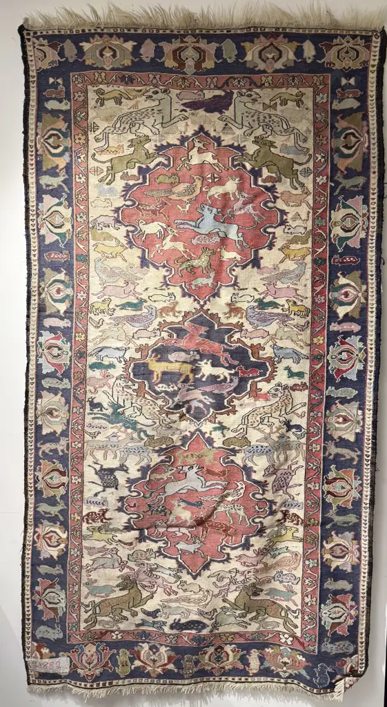 Persian Floor Rug with Allover Animal Motifs inside a Lotus Border Image 1++