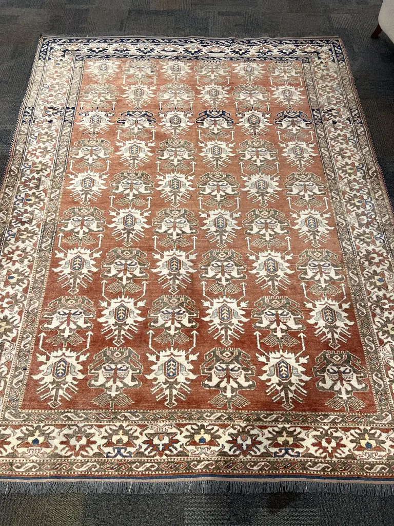 Large Persian Floor Rug with Multiple Borders in Cream Blue & Orange Tones Image 1++