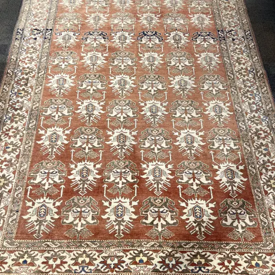 Large Persian Floor Rug with Multiple Borders in Cream Blue & Orange Tones