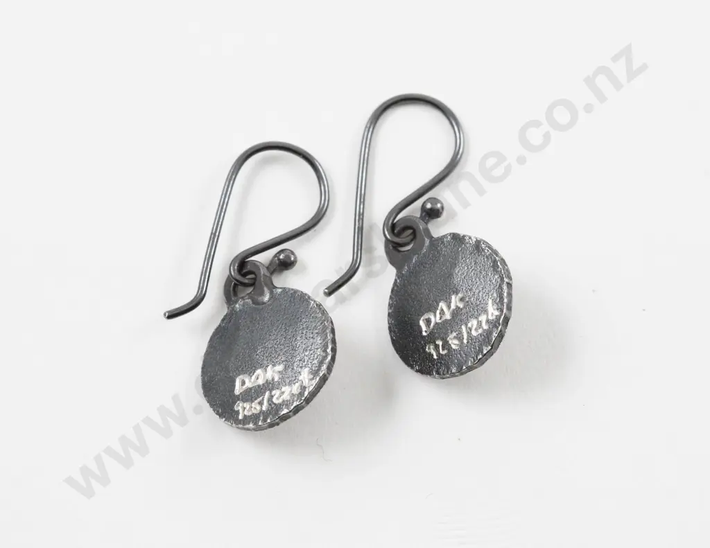 Unidentified NZ Jeweller Pair 22ct and S/S Single Stone Moonstone Pendant Drop Earrings Image 1++