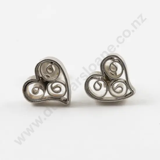 Unidentified NZ Jeweller Pair S/S Heart Stud Earrings