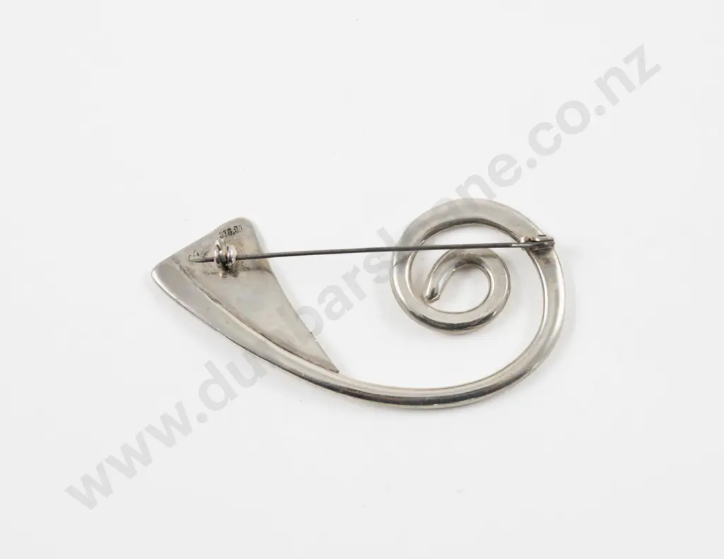 Unidentified NZ Jeweller S/S Koru Style Brooch Image 1++