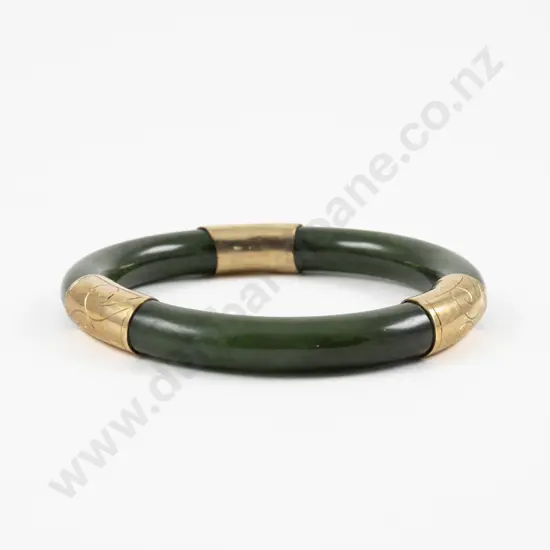 NZ 9ct Mounted Greenstone Bangle