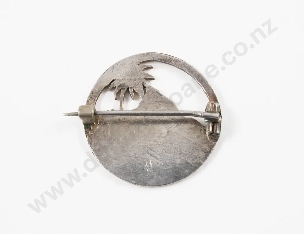 1875 NZ John Gilmour New Plymouth One Penny Trade Token Cut-Out Conversion Brooch Image 1++