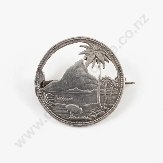 1875 NZ John Gilmour New Plymouth One Penny Trade Token Cut-Out Conversion Brooch
