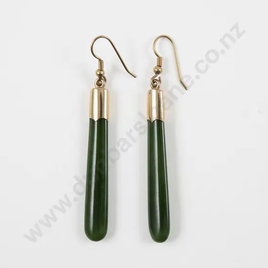 Pair NZ 9ct Mounted Greenstone Pendant Drop Earrings