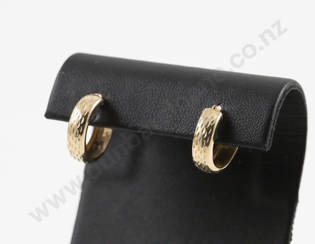 Pair 9ct Textured Hoop Earrings Image 1++