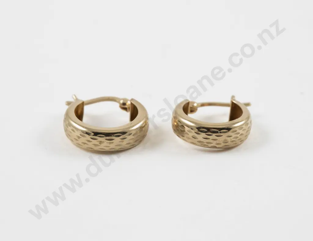 Pair 9ct Textured Hoop Earrings Image 1++