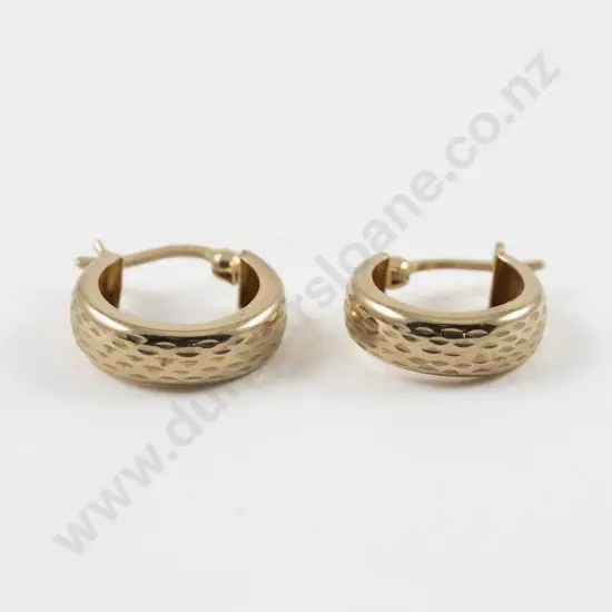 Pair 9ct Textured Hoop Earrings